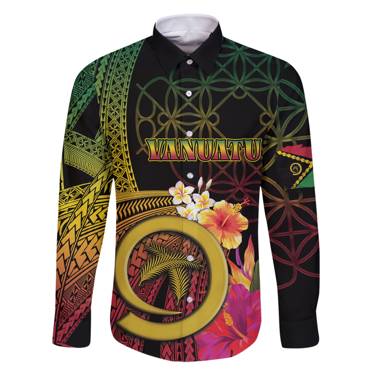 Vanuatu Independence Day Family Matching Puletasi and Hawaiian Shirt Sand Drawing Melanesian Vibes LT03 Dad's Shirt - Long Sleeve Black - Polynesian Pride