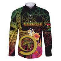 Vanuatu Independence Day Family Matching Puletasi and Hawaiian Shirt Sand Drawing Melanesian Vibes LT03 Dad's Shirt - Long Sleeve Black - Polynesian Pride