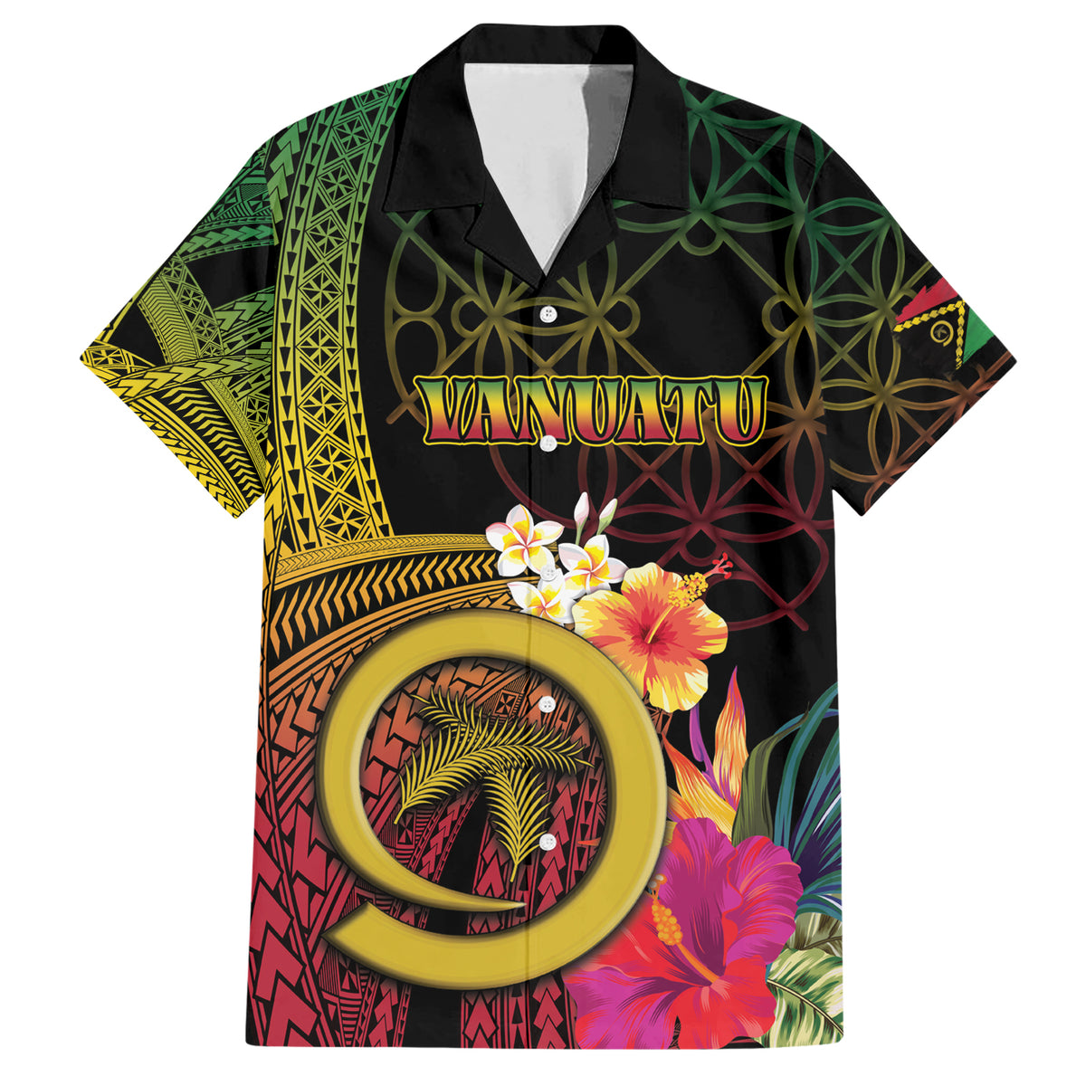 Vanuatu Independence Day Family Matching Short Sleeve Bodycon Dress and Hawaiian Shirt Sand Drawing Melanesian Vibes LT03 Dad's Shirt - Short Sleeve Black - Polynesian Pride