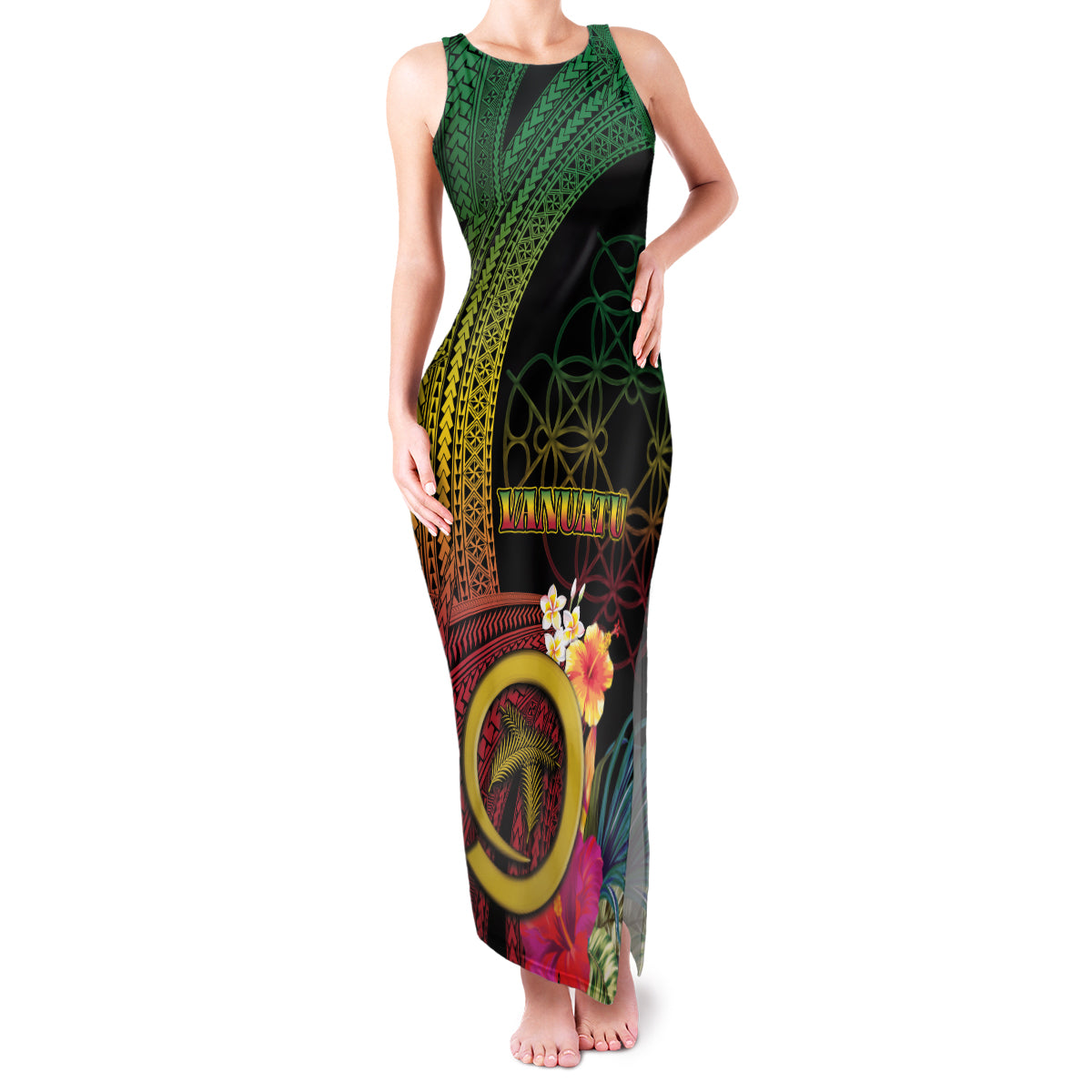 Vanuatu Independence Day Family Matching Tank Maxi Dress and Hawaiian Shirt Sand Drawing Melanesian Vibes