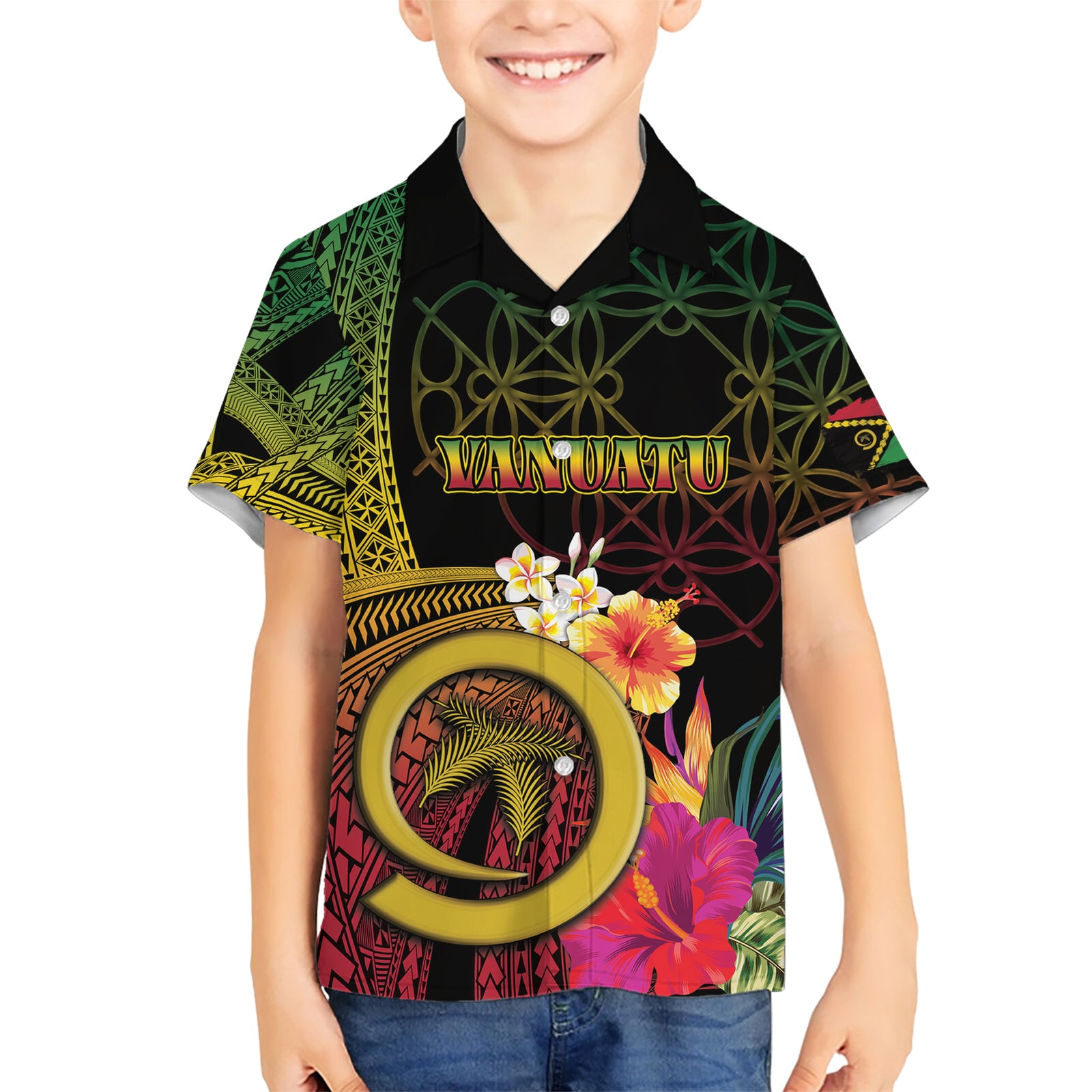 Vanuatu Independence Day Kid Hawaiian Shirt Sand Drawing Melanesian Vibes
