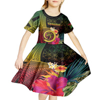 Vanuatu Independence Day Kid Short Sleeve Dress Sand Drawing Melanesian Vibes