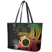 Vanuatu Independence Day Leather Tote Bag Sand Drawing Melanesian Vibes LT03 - Polynesian Pride