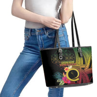 Vanuatu Independence Day Leather Tote Bag Sand Drawing Melanesian Vibes LT03 - Polynesian Pride