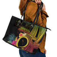 Vanuatu Independence Day Leather Tote Bag Sand Drawing Melanesian Vibes LT03 - Polynesian Pride