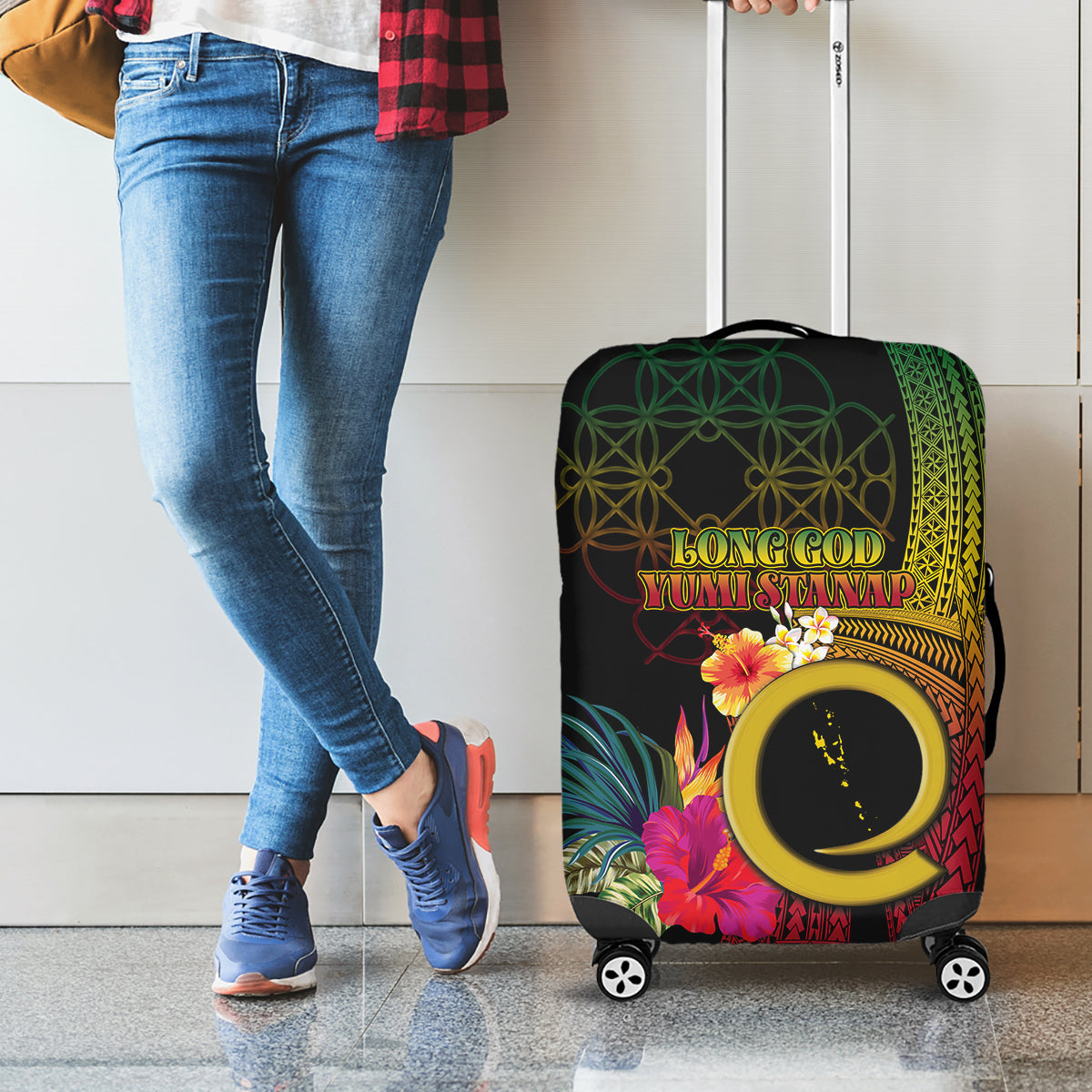 Vanuatu Independence Day Luggage Cover Sand Drawing Melanesian Vibes