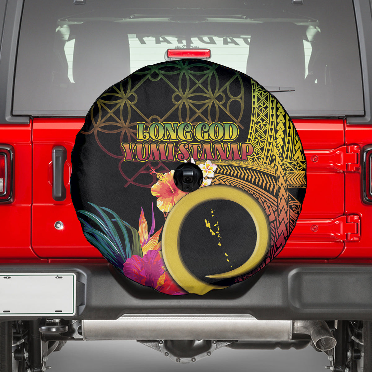 Vanuatu Independence Day Spare Tire Cover Sand Drawing Melanesian Vibes