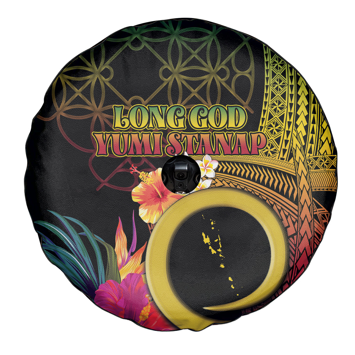 Vanuatu Independence Day Spare Tire Cover Sand Drawing Melanesian Vibes