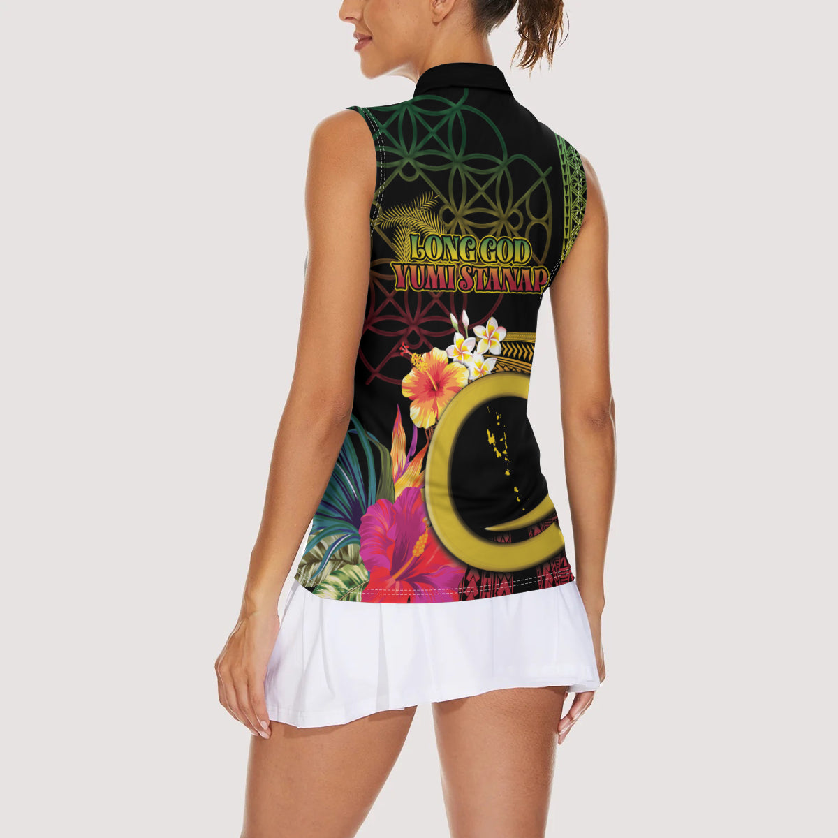 Vanuatu Independence Day Women Sleeveless Polo Shirt Sand Drawing Melanesian Vibes