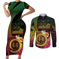 Vanuatu Selebretem 44th Indipendens Dei Couples Matching Short Sleeve Bodycon Dress and Long Sleeve Button Shirt Sand Drawing Melanesian Vibes LT03 Black - Polynesian Pride
