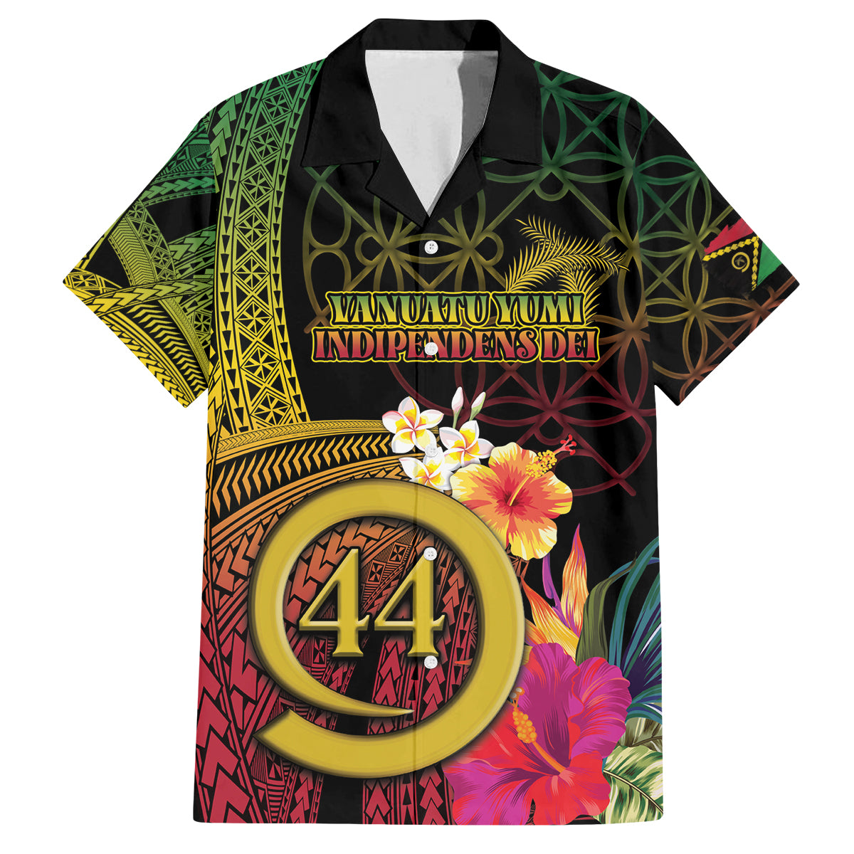 Vanuatu Selebretem 44th Indipendens Dei Family Matching Puletasi and Hawaiian Shirt Sand Drawing Melanesian Vibes LT03 Dad's Shirt - Short Sleeve Black - Polynesian Pride
