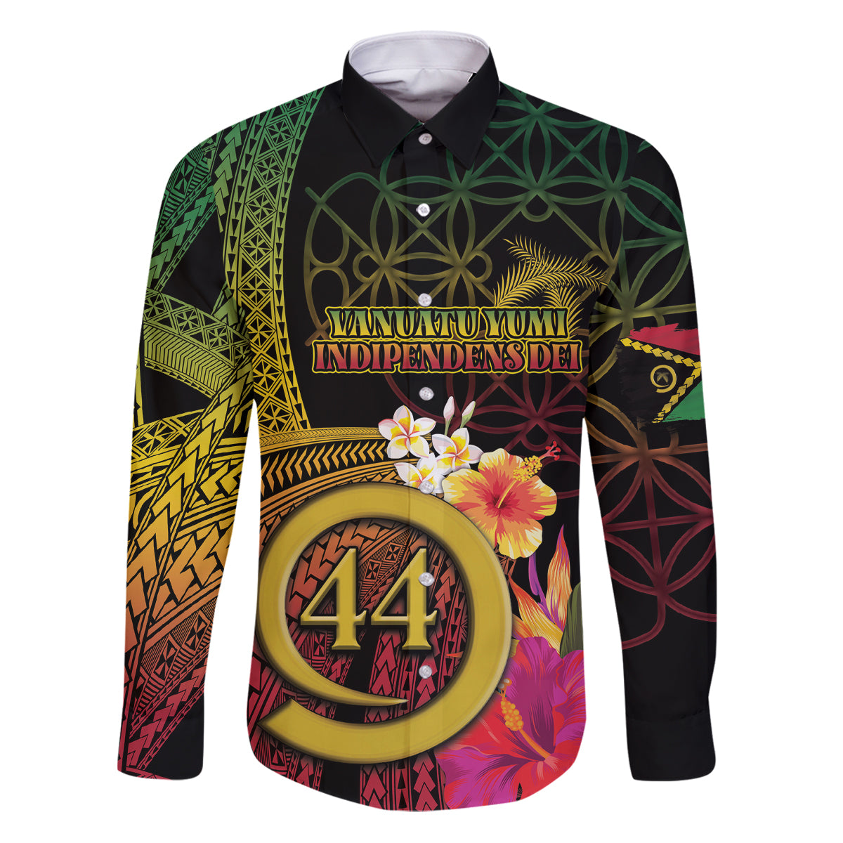 Vanuatu Selebretem 44th Indipendens Dei Family Matching Puletasi and Hawaiian Shirt Sand Drawing Melanesian Vibes LT03 Dad's Shirt - Long Sleeve Black - Polynesian Pride
