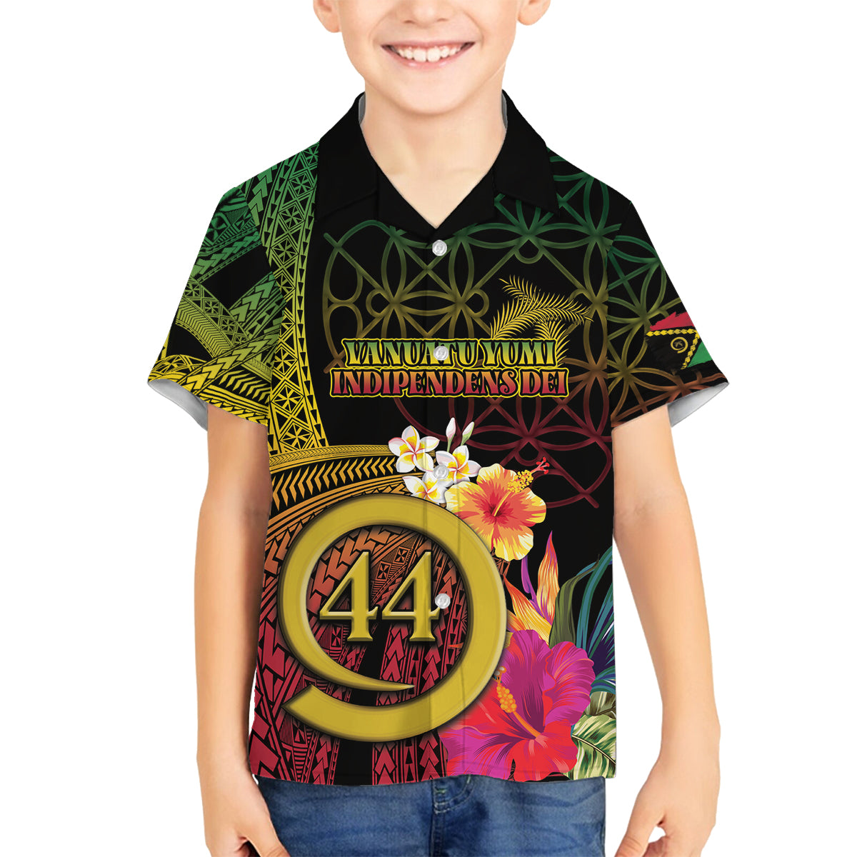 Vanuatu Selebretem 44th Indipendens Dei Family Matching Puletasi and Hawaiian Shirt Sand Drawing Melanesian Vibes LT03 Son's Shirt Black - Polynesian Pride