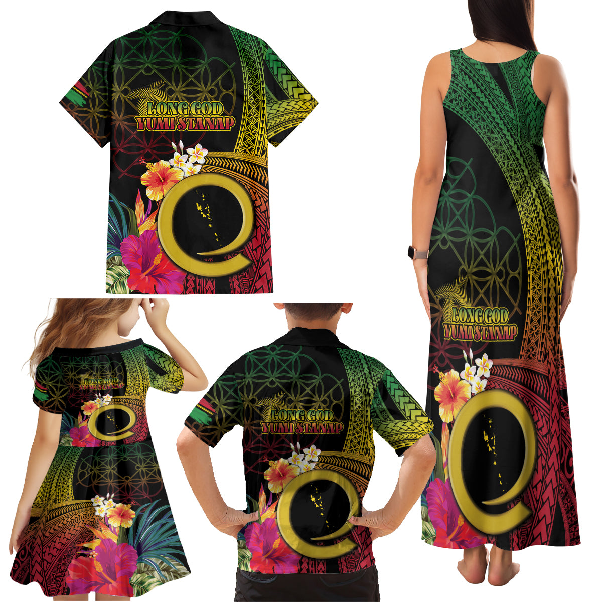 Vanuatu Selebretem 44th Indipendens Dei Family Matching Tank Maxi Dress and Hawaiian Shirt Sand Drawing Melanesian Vibes