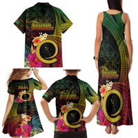 Vanuatu Selebretem 44th Indipendens Dei Family Matching Tank Maxi Dress and Hawaiian Shirt Sand Drawing Melanesian Vibes