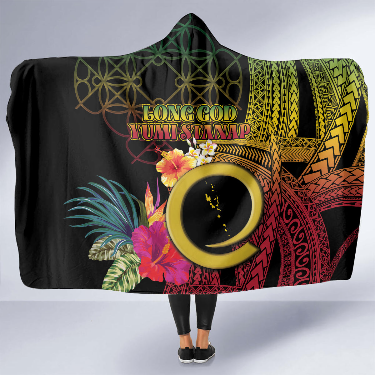 Vanuatu Selebretem 44th Indipendens Dei Hooded Blanket Sand Drawing Melanesian Vibes