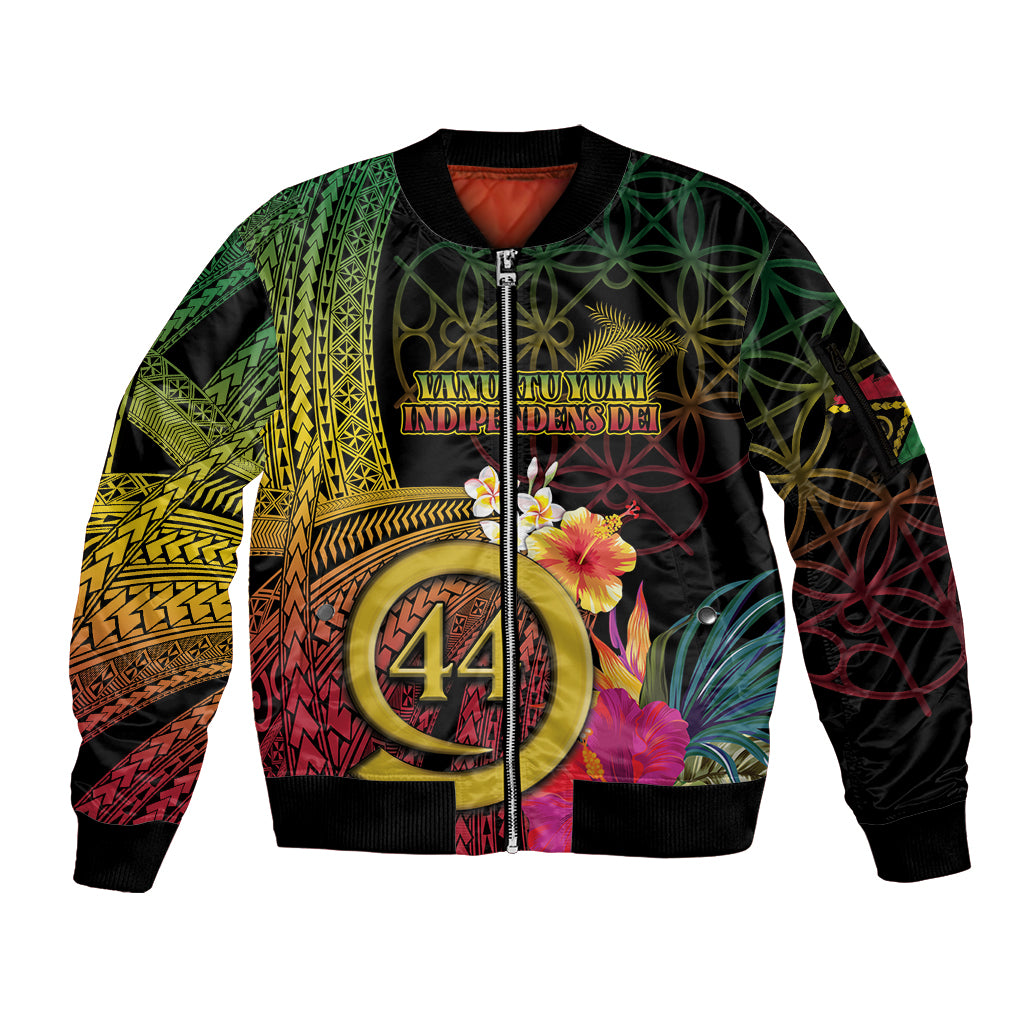 Vanuatu Selebretem 44th Indipendens Dei Sleeve Zip Bomber Jacket Sand Drawing Melanesian Vibes