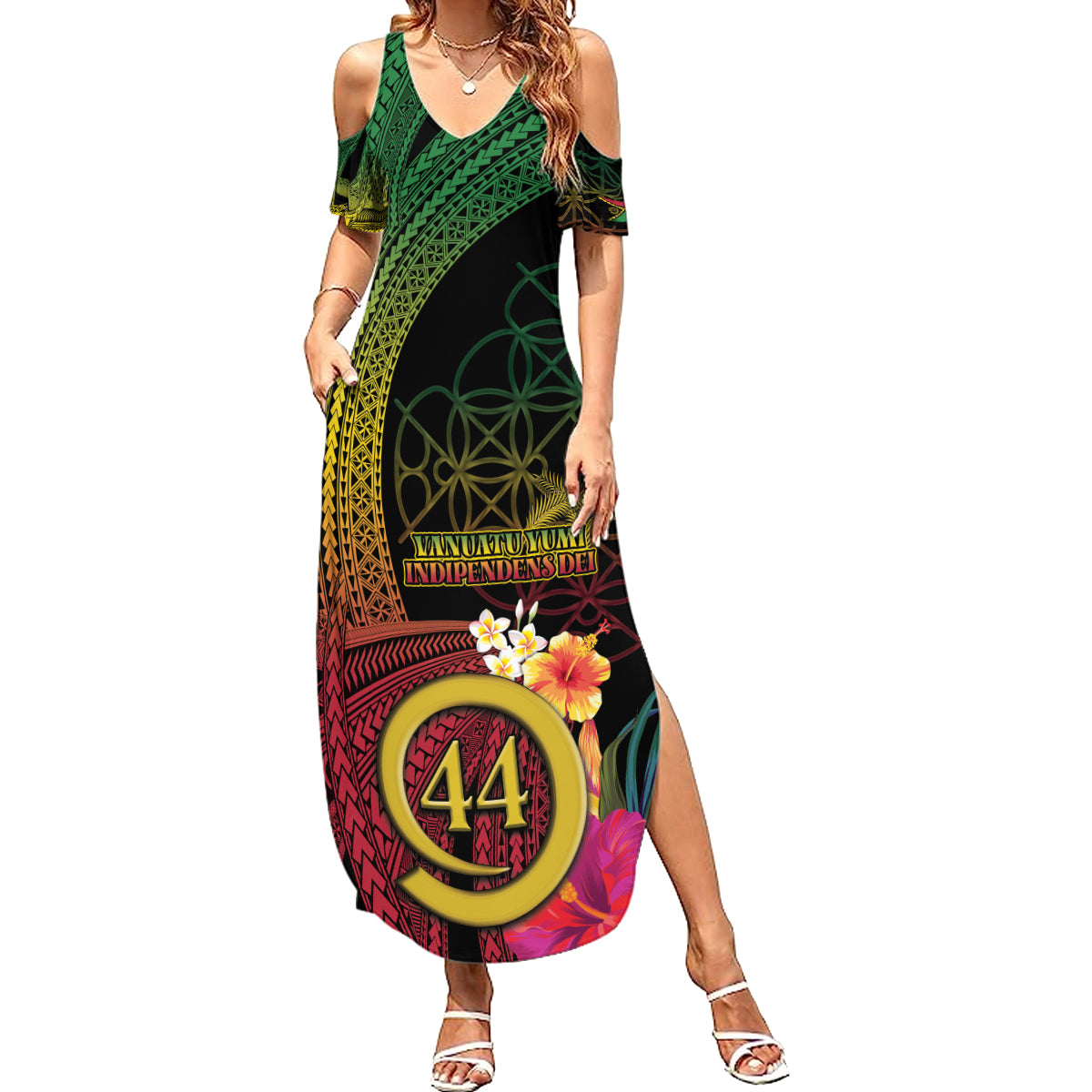 Vanuatu Selebretem 44th Indipendens Dei Summer Maxi Dress Sand Drawing Melanesian Vibes