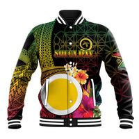 Vanuatu Shefa Day Baseball Jacket Sand Drawing Melanesian LT03 Unisex Black - Polynesian Pride