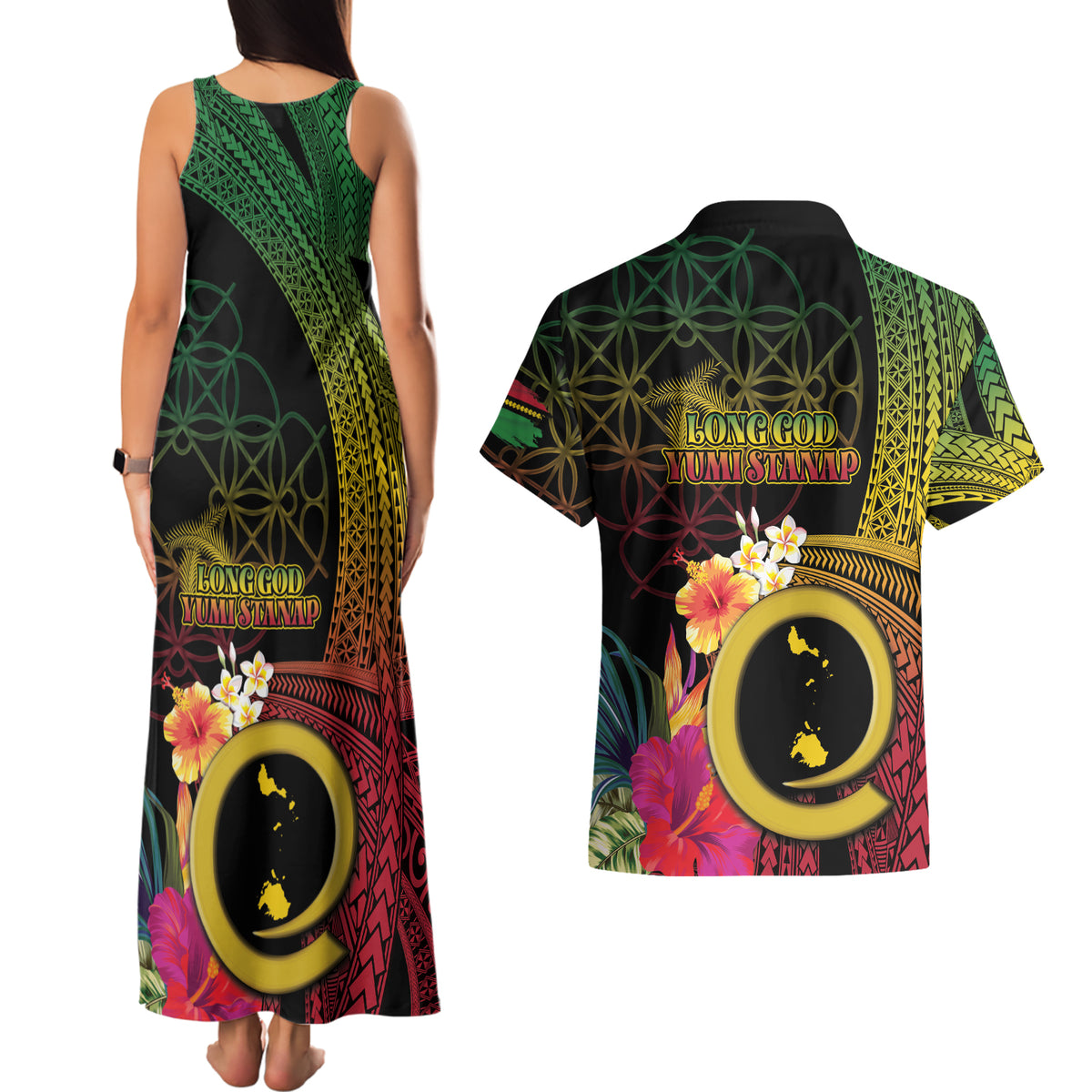 Vanuatu Shefa Day Couples Matching Tank Maxi Dress and Hawaiian Shirt Sand Drawing Melanesian