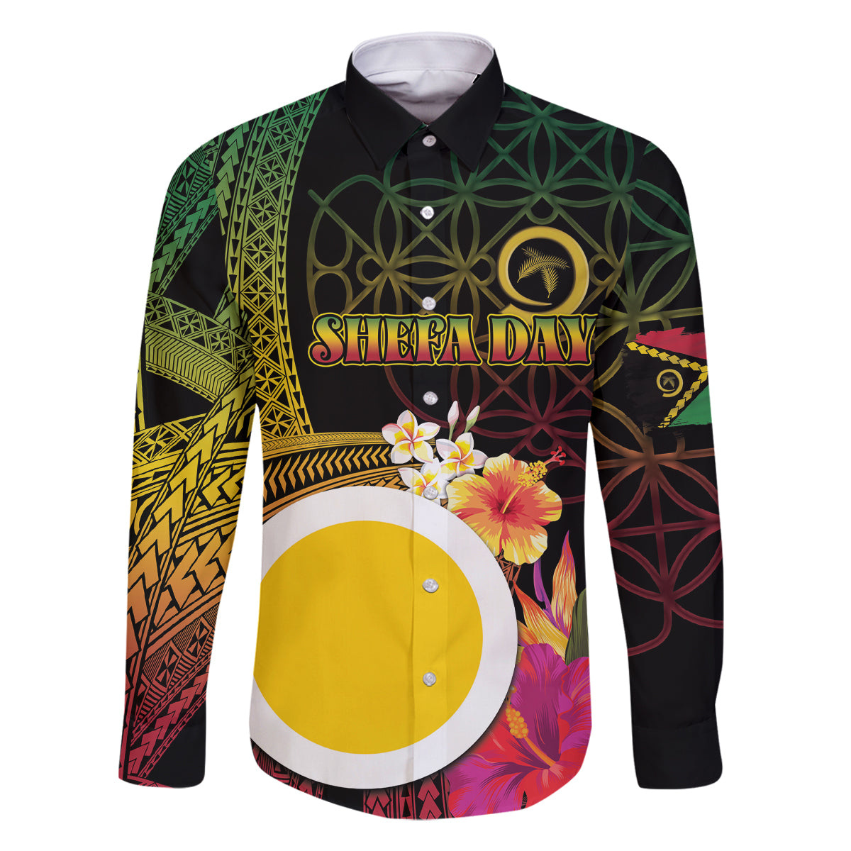 Vanuatu Shefa Day Family Matching Long Sleeve Bodycon Dress and Hawaiian Shirt Sand Drawing Melanesian