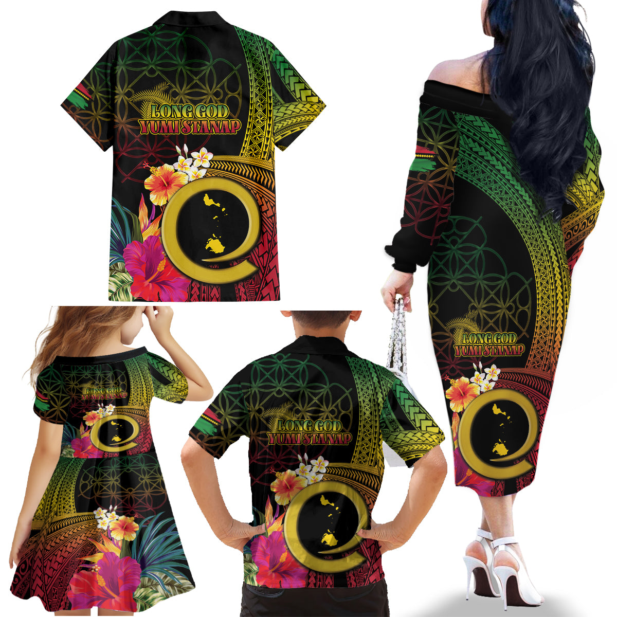 Vanuatu Shefa Day Family Matching Off The Shoulder Long Sleeve Dress and Hawaiian Shirt Sand Drawing Melanesian