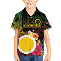 Vanuatu Shefa Day Family Matching Off Shoulder Short Dress and Hawaiian Shirt Sand Drawing Melanesian