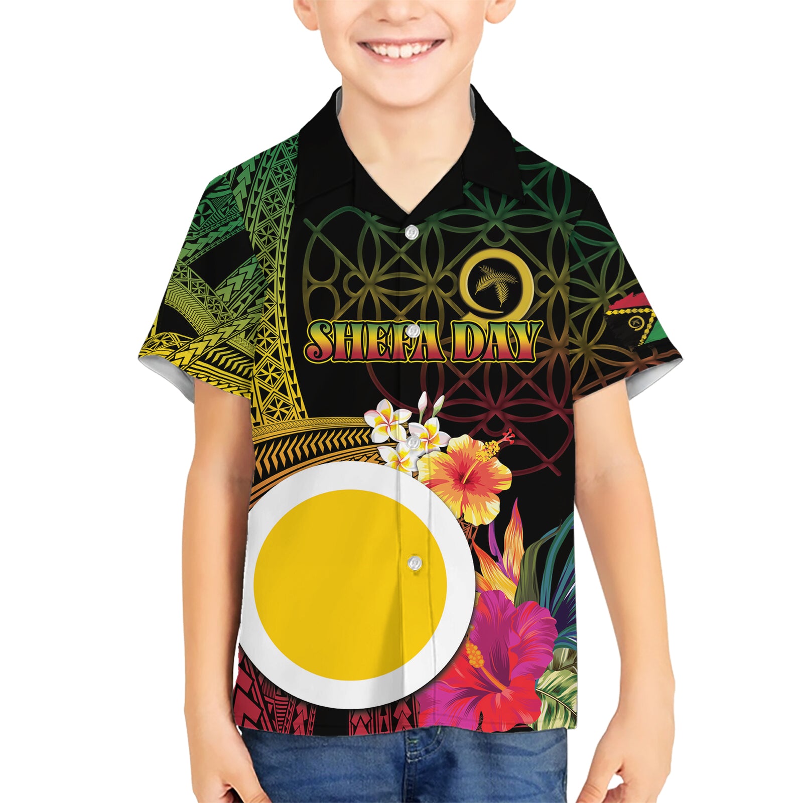 Vanuatu Shefa Day Kid Hawaiian Shirt Sand Drawing Melanesian