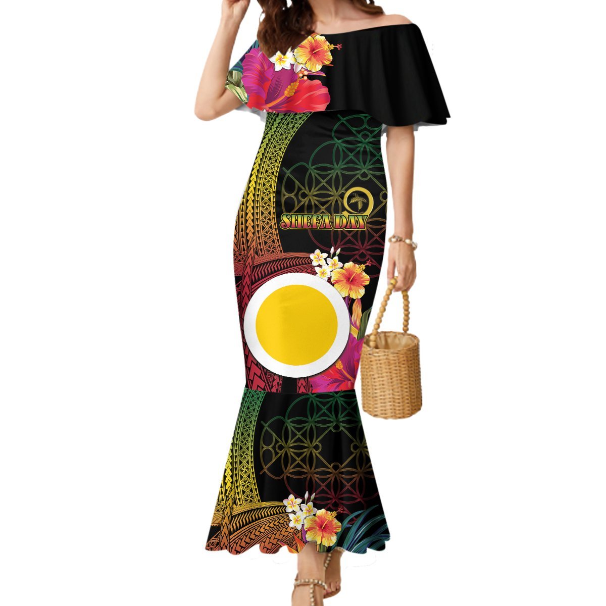 Vanuatu Shefa Day Mermaid Dress Sand Drawing Melanesian LT03 Women Black - Polynesian Pride