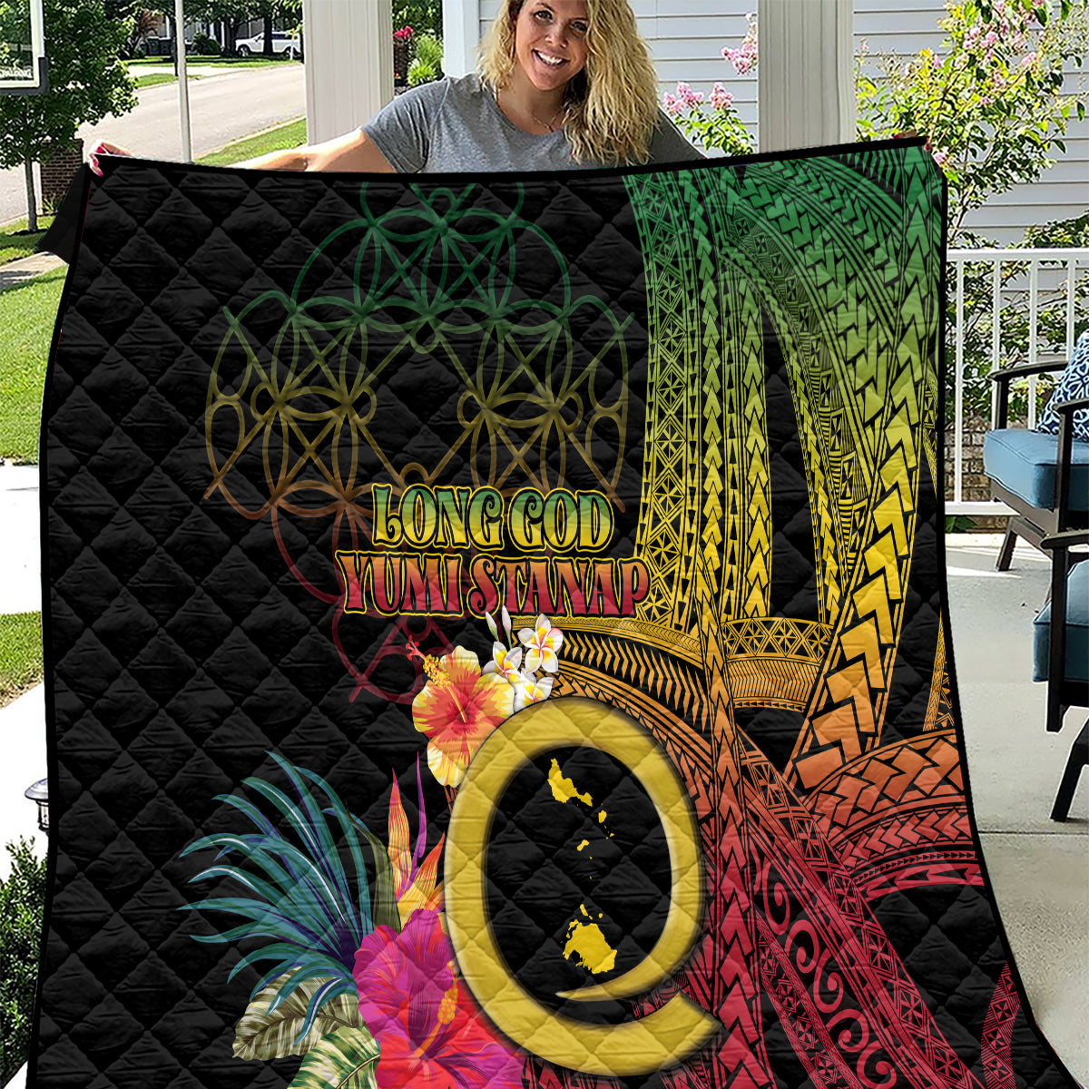 Vanuatu Shefa Day Quilt Sand Drawing Melanesian LT03 Black - Polynesian Pride