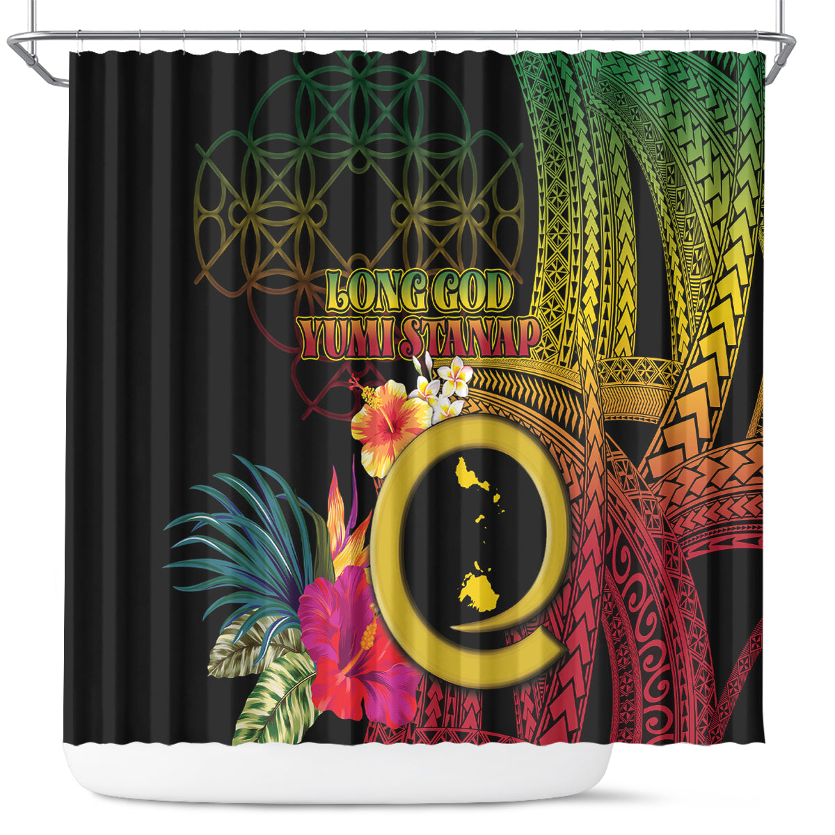 Vanuatu Shefa Day Shower Curtain Sand Drawing Melanesian LT03 Black - Polynesian Pride