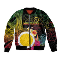 Vanuatu Shefa Day Sleeve Zip Bomber Jacket Sand Drawing Melanesian