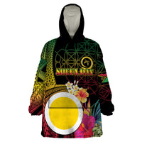 Vanuatu Shefa Day Wearable Blanket Hoodie Sand Drawing Melanesian LT03 One Size Black - Polynesian Pride