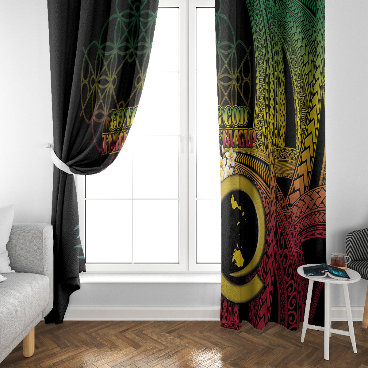 Vanuatu Shefa Day Window Curtain Sand Drawing Melanesian LT03 - Polynesian Pride