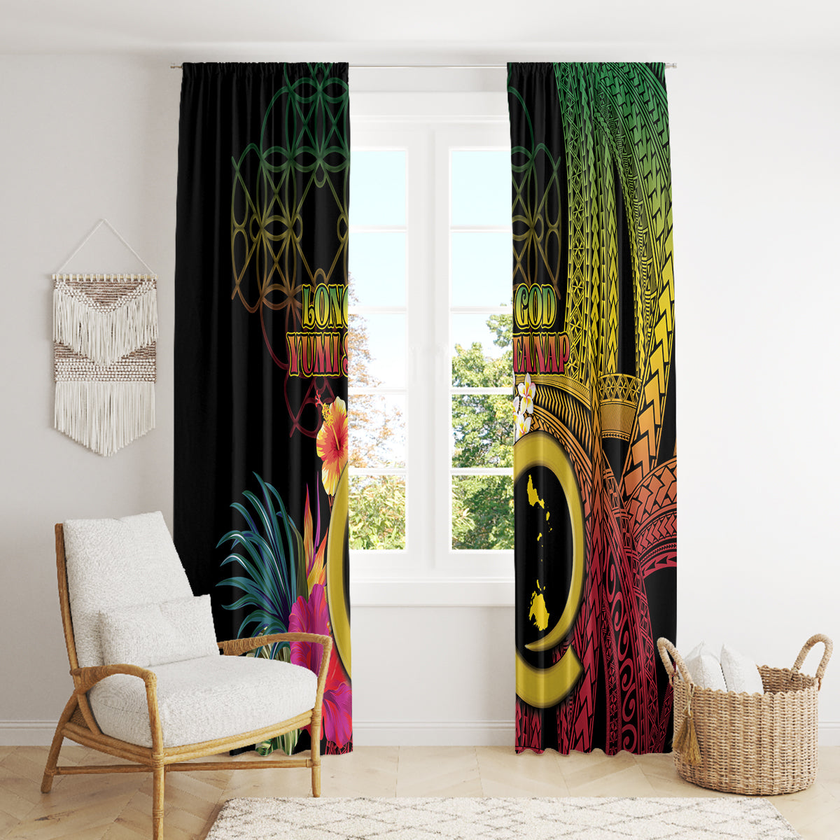 Vanuatu Shefa Day Window Curtain Sand Drawing Melanesian LT03 - Polynesian Pride