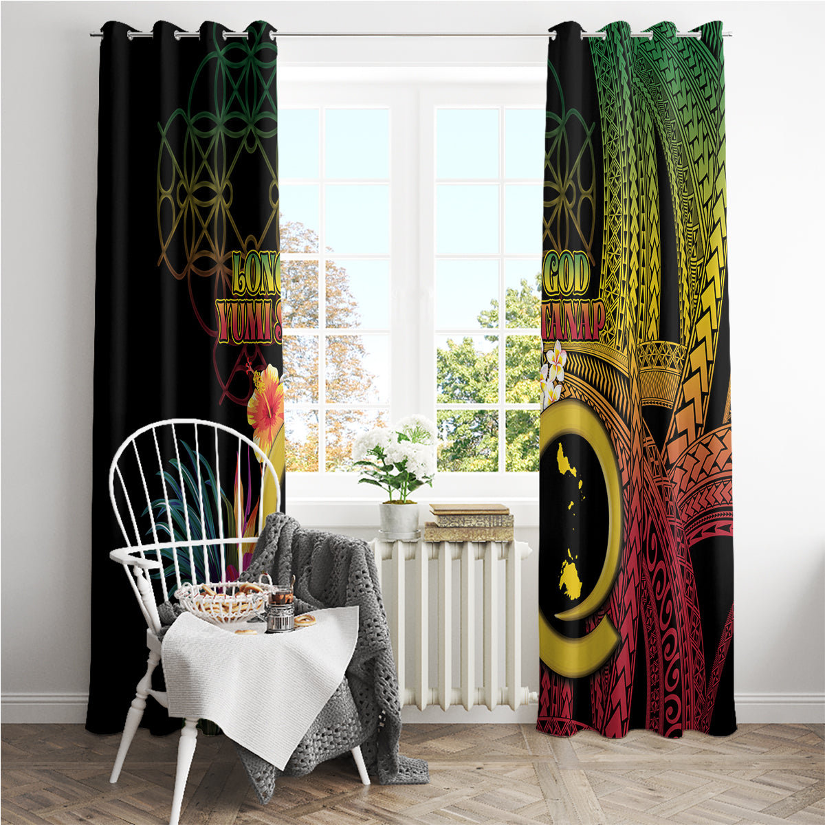 Vanuatu Shefa Day Window Curtain Sand Drawing Melanesian LT03 - Polynesian Pride