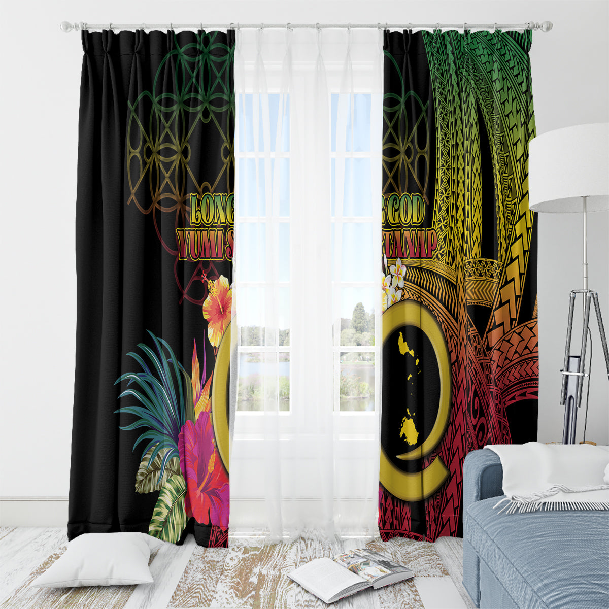 Vanuatu Shefa Day Window Curtain Sand Drawing Melanesian LT03 - Polynesian Pride