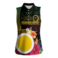 Vanuatu Shefa Day Women Sleeveless Polo Shirt Sand Drawing Melanesian LT03 Female Black - Polynesian Pride