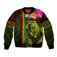 Hawaiian Reggae Music Bomber Jacket Jamaica Singer Tribal Polynesian and Hibiscus