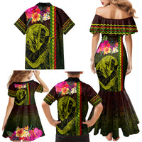 Hawaiian Reggae Music Family Matching Mermaid Dress and Hawaiian Shirt Jamaica Singer Tribal Polynesian and Hibiscus