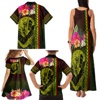 Hawaiian Reggae Music Family Matching Tank Maxi Dress and Hawaiian Shirt Jamaica Singer Tribal Polynesian and Hibiscus