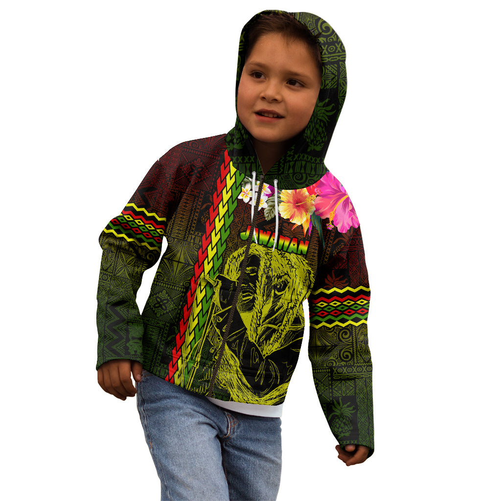 Hawaiian Reggae Music Kid Hoodie Jamaica Singer Tribal Polynesian and Hibiscus