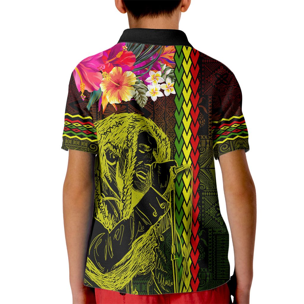 Hawaiian Reggae Music Kid Polo Shirt Jamaica Singer Tribal Polynesian and Hibiscus