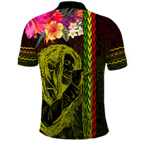 Hawaiian Reggae Music Polo Shirt Jamaica Singer Tribal Polynesian and Hibiscus