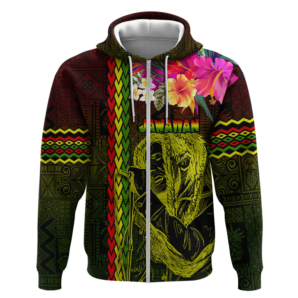 Hawaiian Reggae Music Zip Hoodie Jamaica Singer Tribal Polynesian and Hibiscus LT03 Zip Hoodie Black - Polynesian Pride