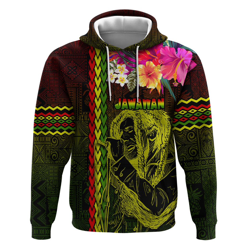 Hawaiian Reggae Music Zip Hoodie Jamaica Singer Tribal Polynesian and Hibiscus LT03 Pullover Hoodie Black - Polynesian Pride