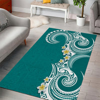Aloha Polynesian Plumeria Flower Area Rug Teal Color
