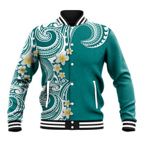 Aloha Polynesian Plumeria Flower Baseball Jacket Teal Color