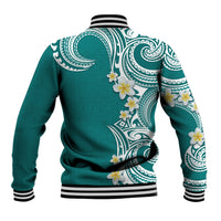 Aloha Polynesian Plumeria Flower Baseball Jacket Teal Color
