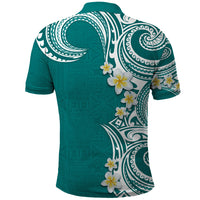 Aloha Polynesian Plumeria Flower Polo Shirt Teal Color